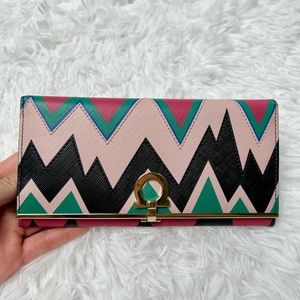 Authentic Salvatore Ferragamo Gancini Long Wallet Zig Zag